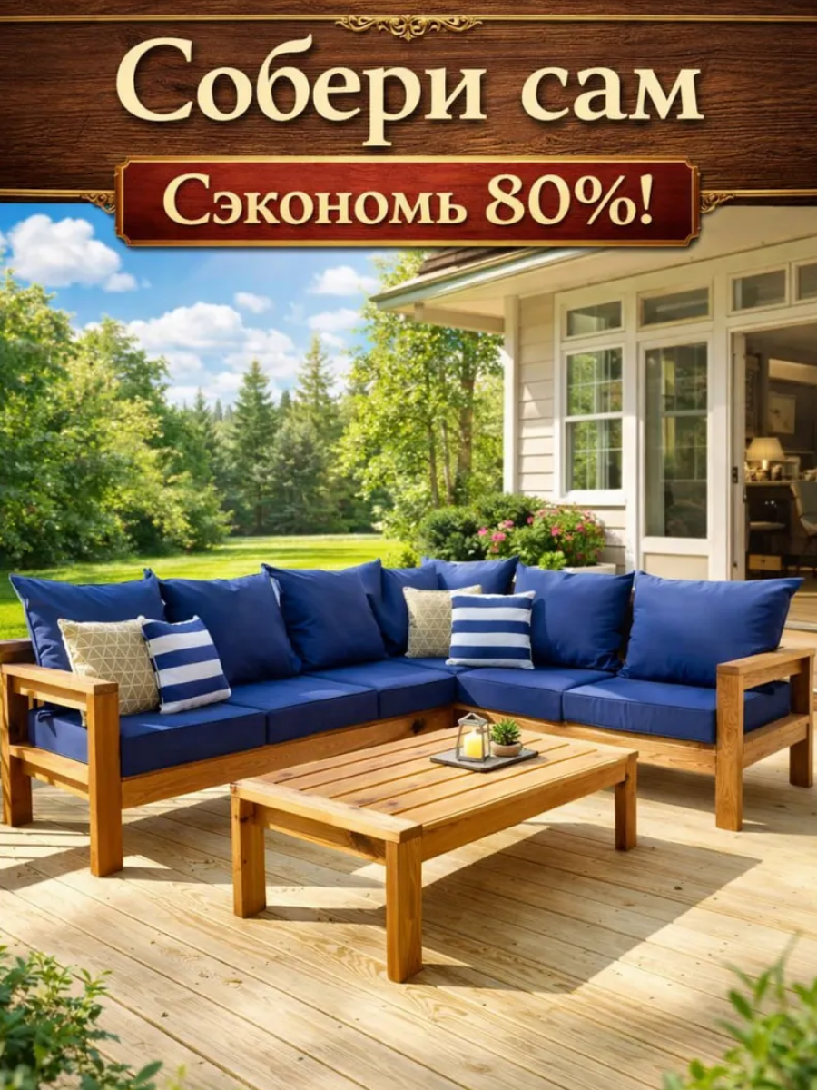 Угловой диван + кресло + столик