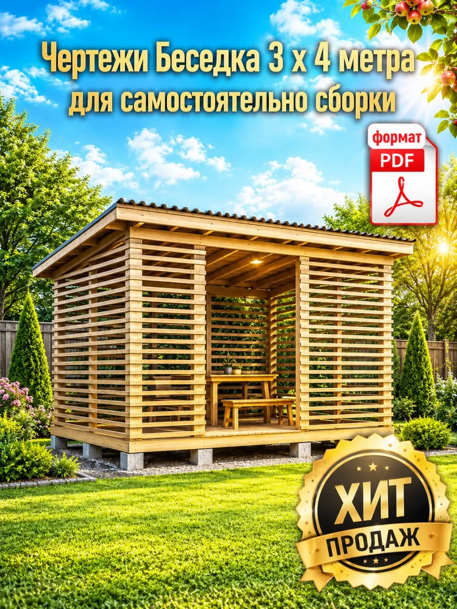 Проект беседки 4х3м чертежи в PDF