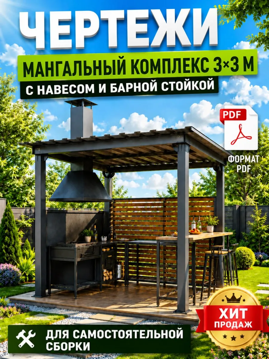 Мангальный комплекс 3 х 3 м с навесом и барной стойкой