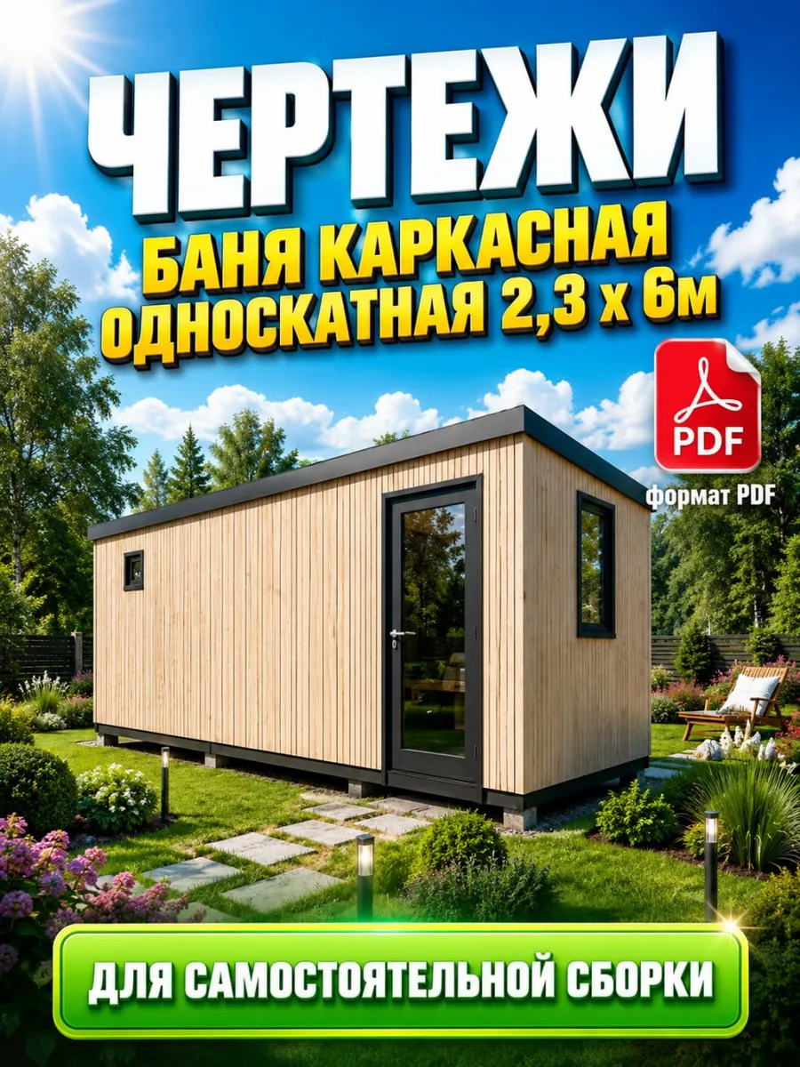 Баня каркасная односкатная 2,2*6